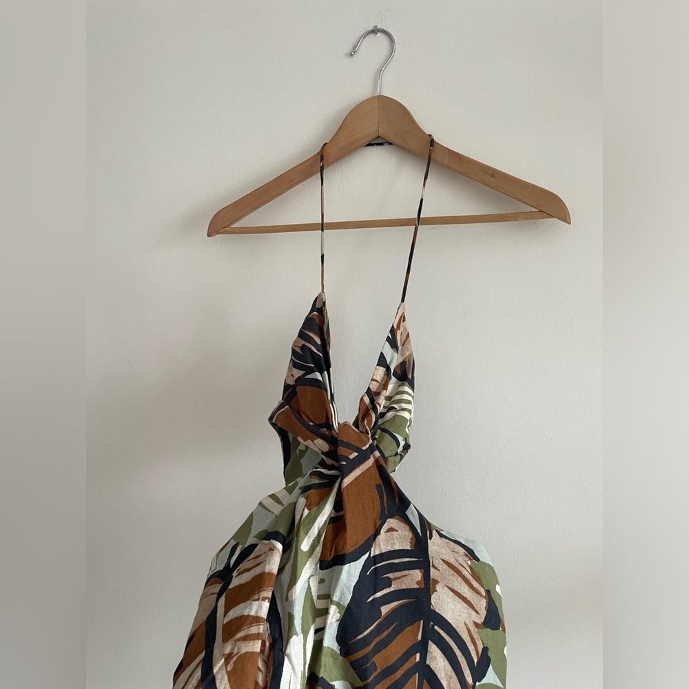 Zara Linen Cotton Tropical Cut Out Summer Beach Festival Resort Mini Dress Small - Picture 6 of 10